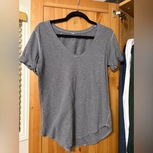 lululemon athletica Black and White Striped V-Neck Tee